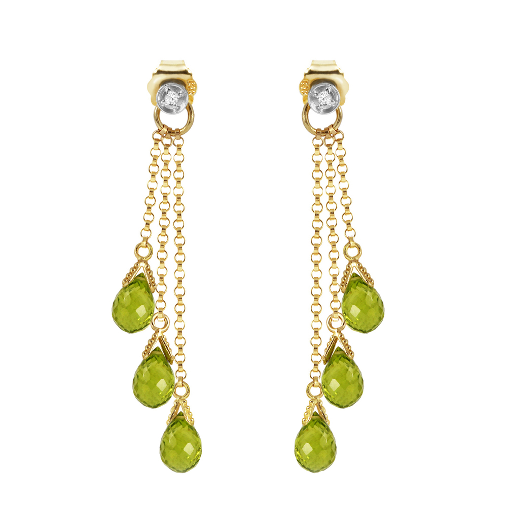 14K. GOLD CHANDELIERS EARRING WITH DIAMONDS & PERIDOTS (Yellow Gold)